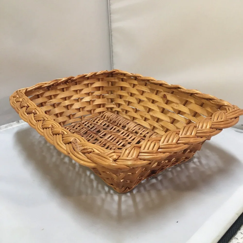 Woven Wicker Basket Home Decor Honey Brown Braided Rim Cottagecore Farmhouse